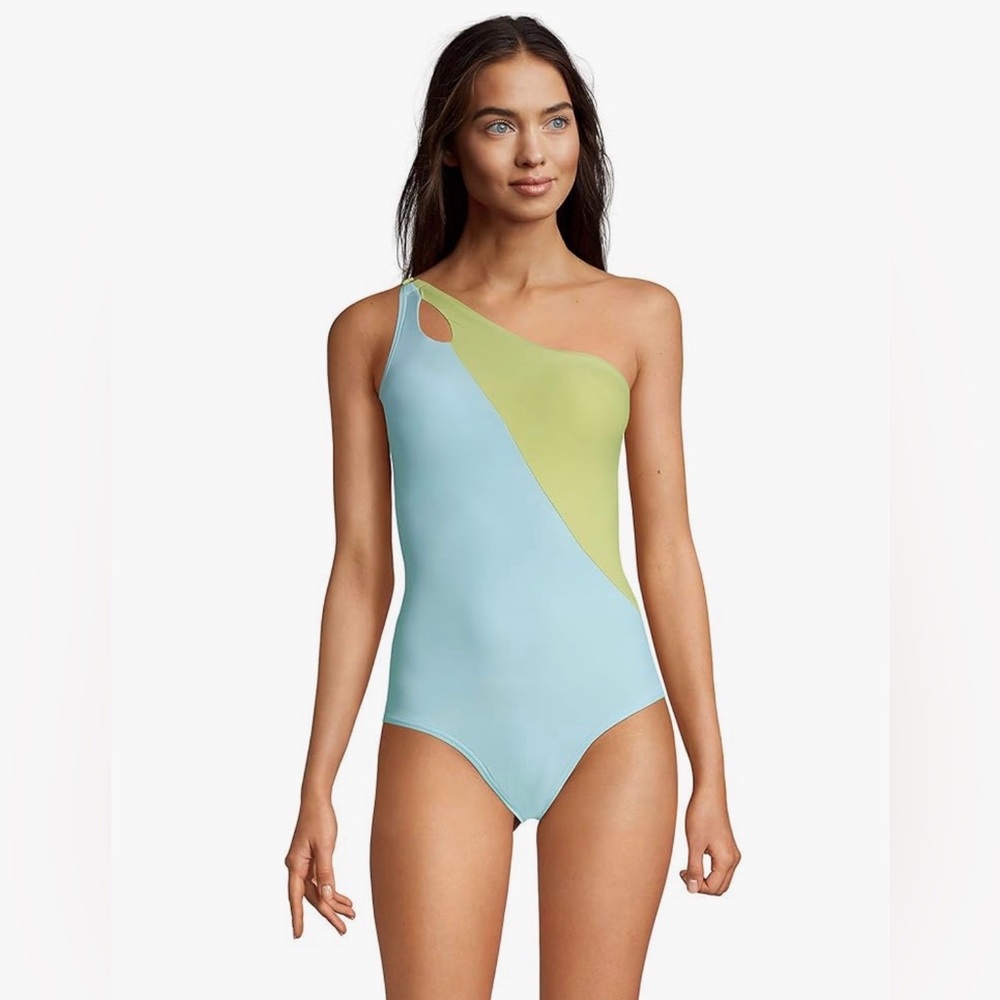 Lands’ End Colorblock Halter One-Piece Swimsuit 10